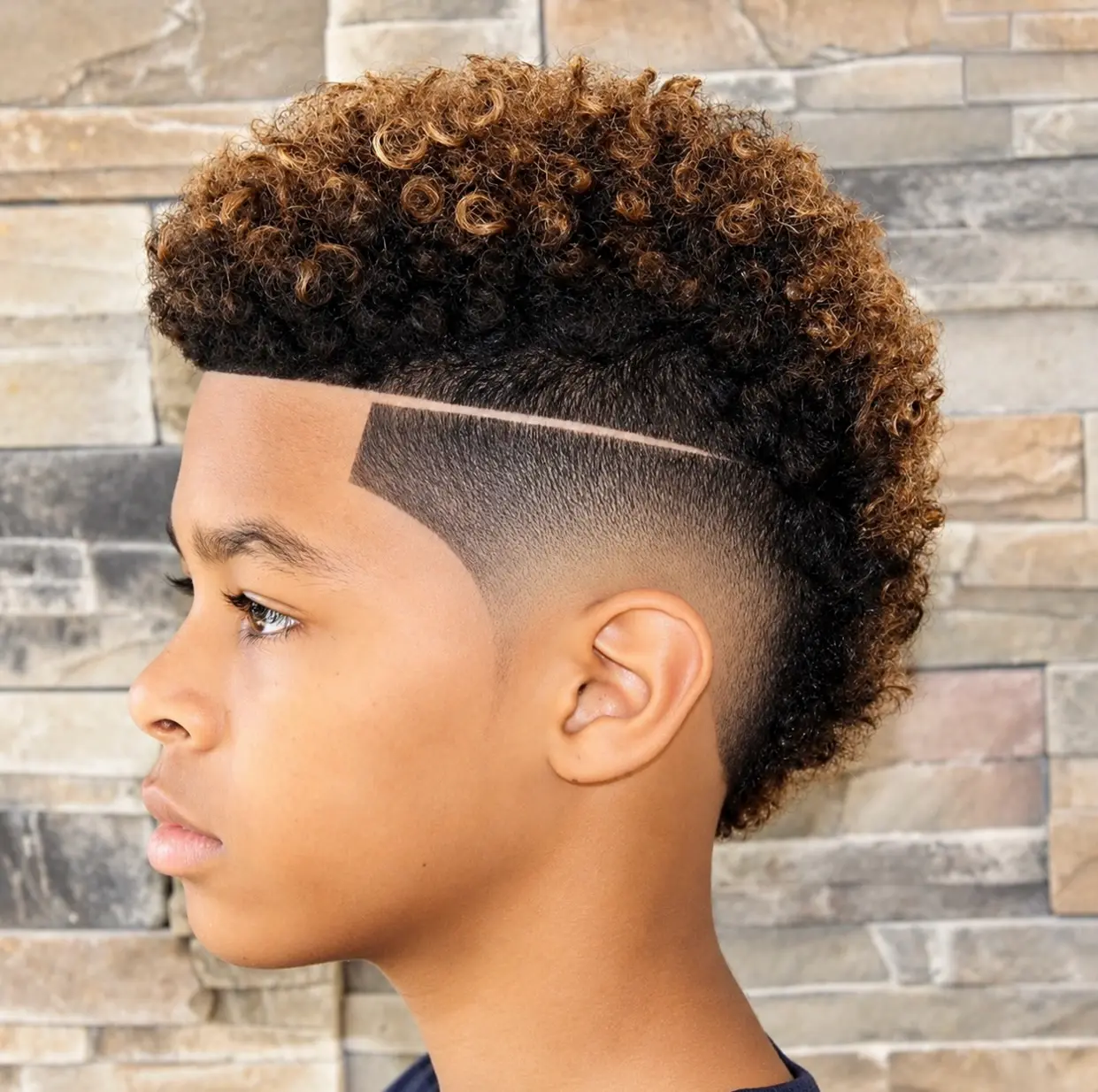 Children's textured cut with a precise fade and shaved line