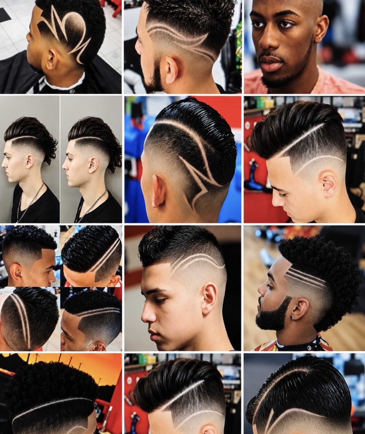 Collection of creative shaved patterns across varied hair textures