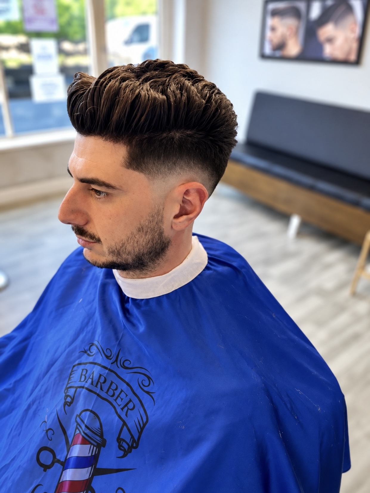 Complete styled haircut and neatly finished beard